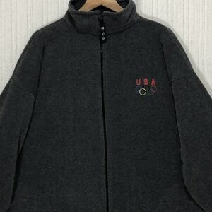 USA Olympics Fleece Jacket Mens XXL Charcoal Gray Full Zip Made in USA Vintage